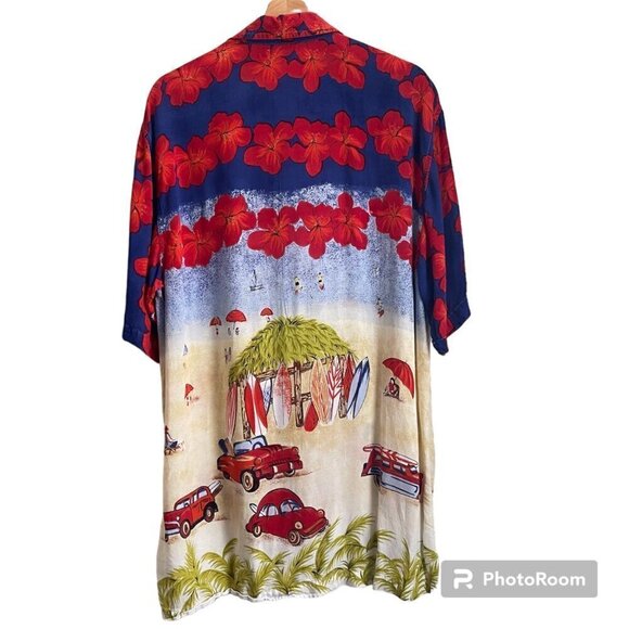 Cherokee Button Up Shirt Mens M Short Sleeve Hawaiian Floral Palm Beach Surf - Picture 2 of 9